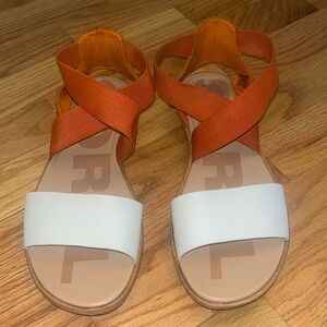 Fun orange and off-white Sorel sandals